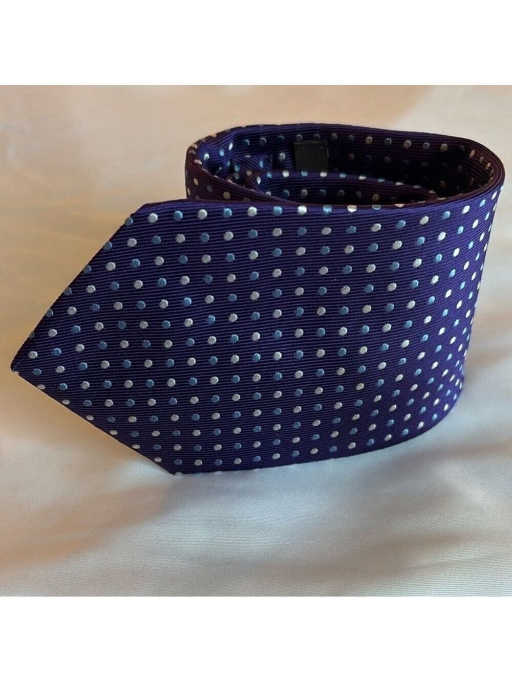 NORDSTROM 100% silk Men's Polka Dot Tie Purple blue silver neck tie made in USA